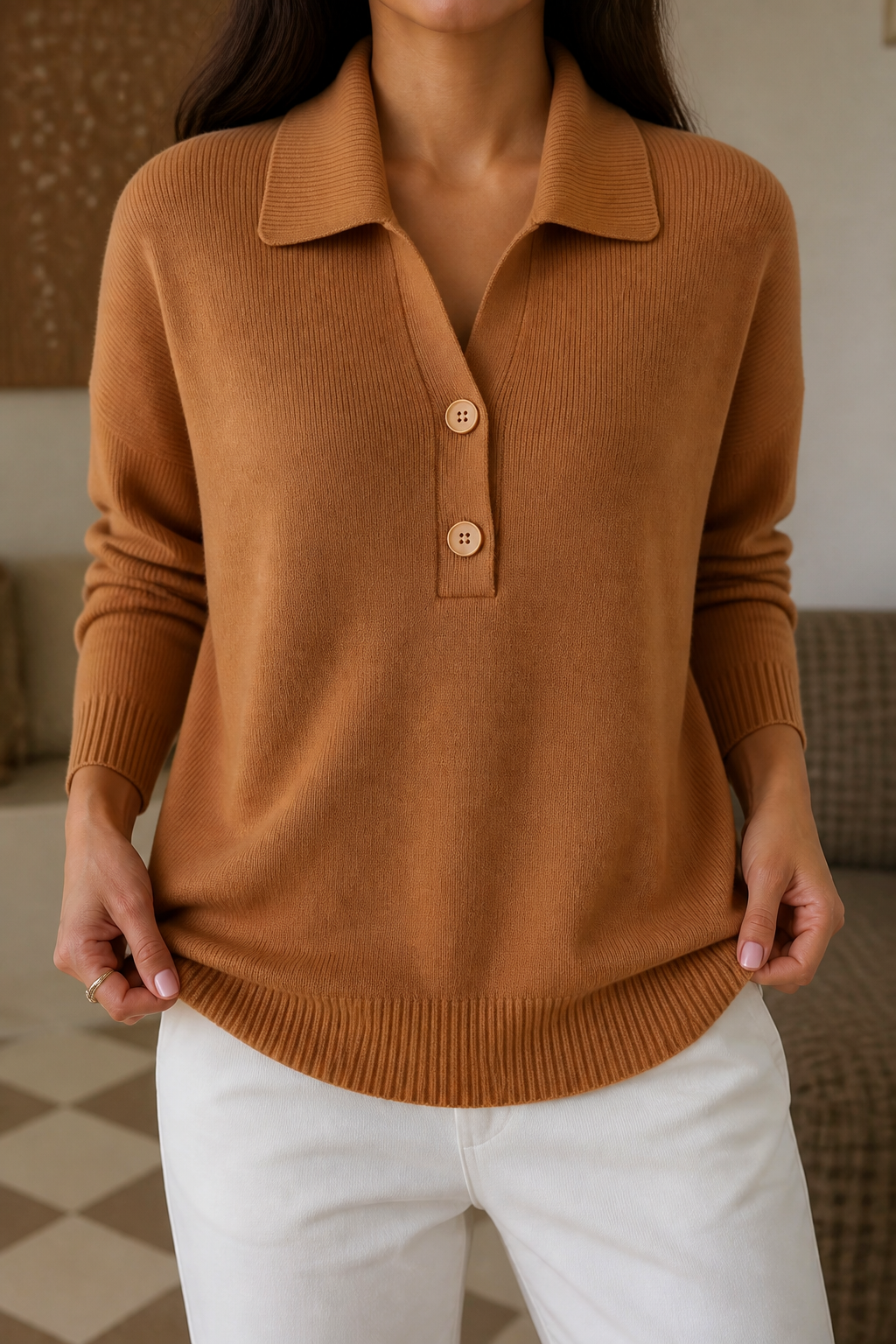 Wearbella – Collared Waffle-Knit Pullover Sweater