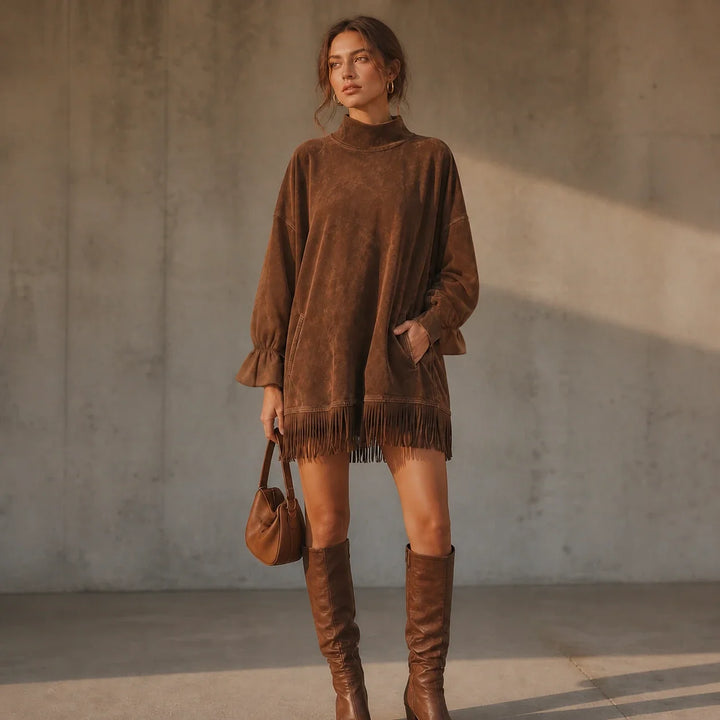Tassel & Thread – Fringe Hem Oversized Sweater Tunic