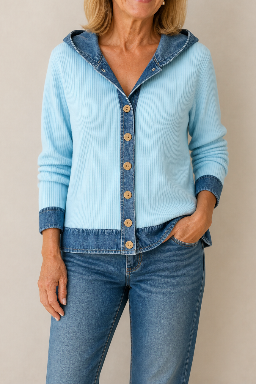 Havelyn – Denim-Trim Hooded Knit Cardigan