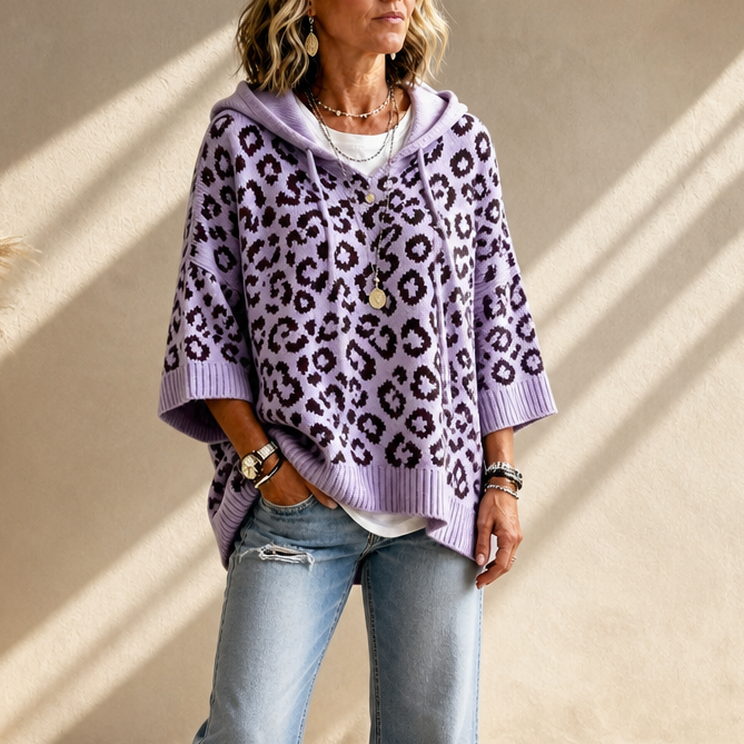 Leopard Lane – Oversized Leopard Knit Hooded Sweater