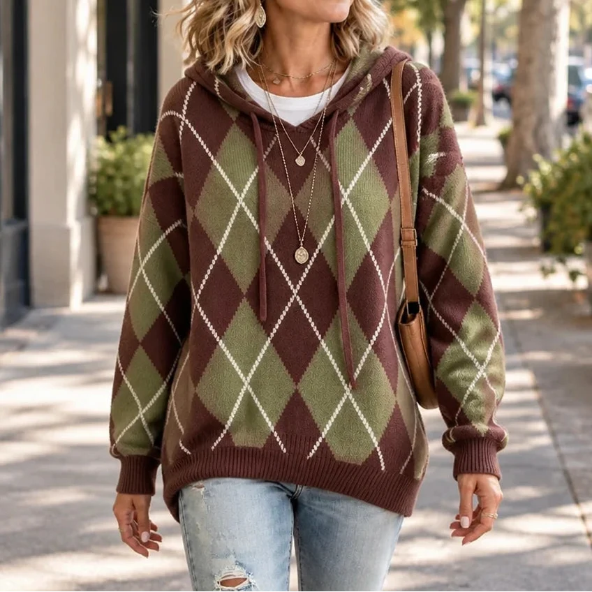 Argylea – Argyle Hooded Knit Sweater