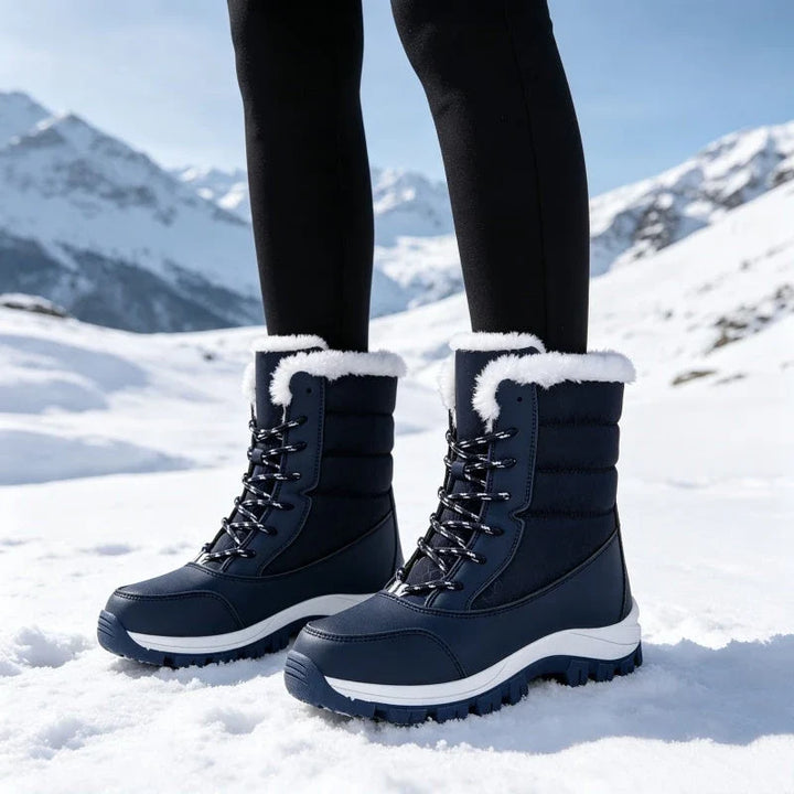Snowver – Color-Block Faux Fur Trim Winter Boots