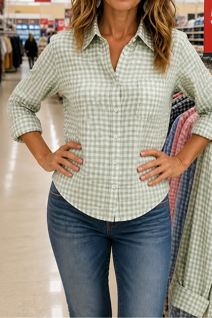 Everwear – Checkered Long-Sleeve Button-Up Shirt For Women