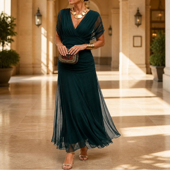 Veloura – Off-The-Shoulder Draped Mermaid Maxi Dress