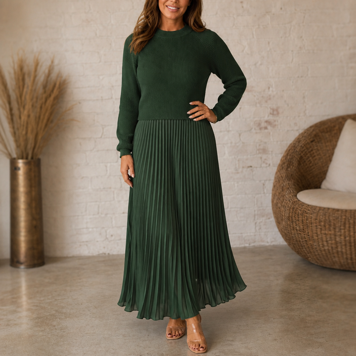 Wearbella – Sweater-Bodice Pleated Maxi Dress
