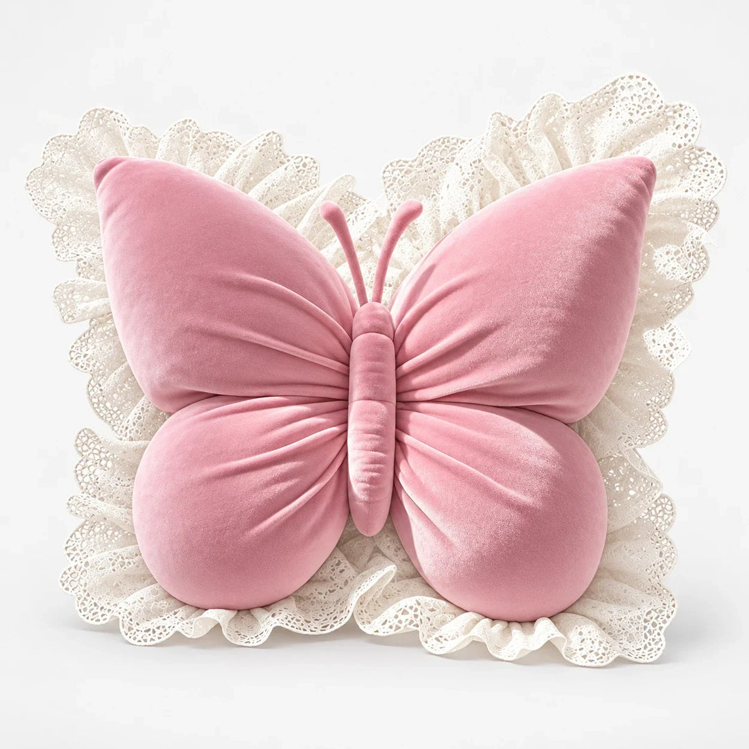 Lacewing – Velvet-Look Butterfly Lace-Trim Throw Pillow