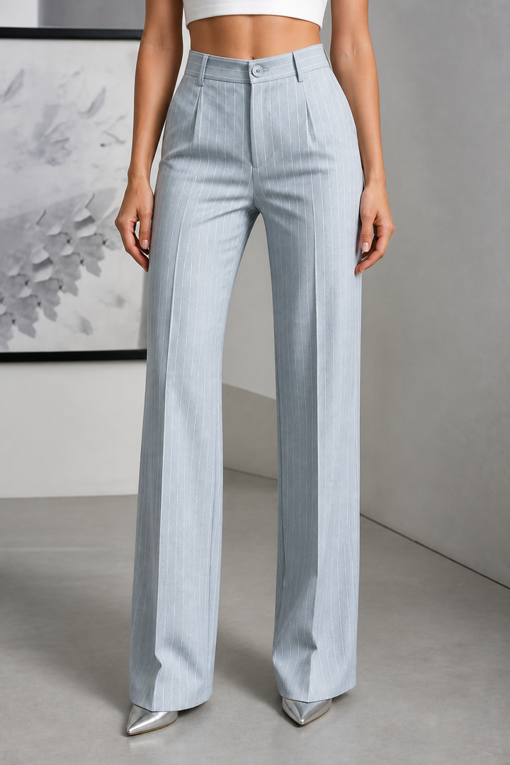 Longline – Pinstripe High-Waisted Wide-Leg Trousers