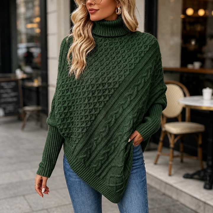 Cabelune – Cable-Knit Asymmetric Poncho Sweater