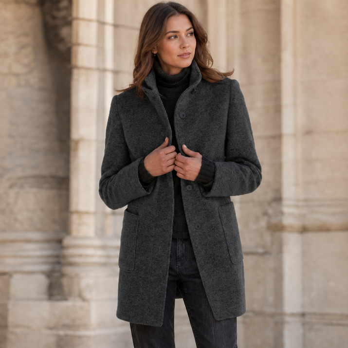 Standelle – Button-Front Stand Collar Fall Coat