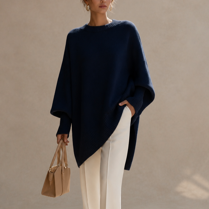 Livia – Oversized Wide-Sleeve Knit Poncho Sweater