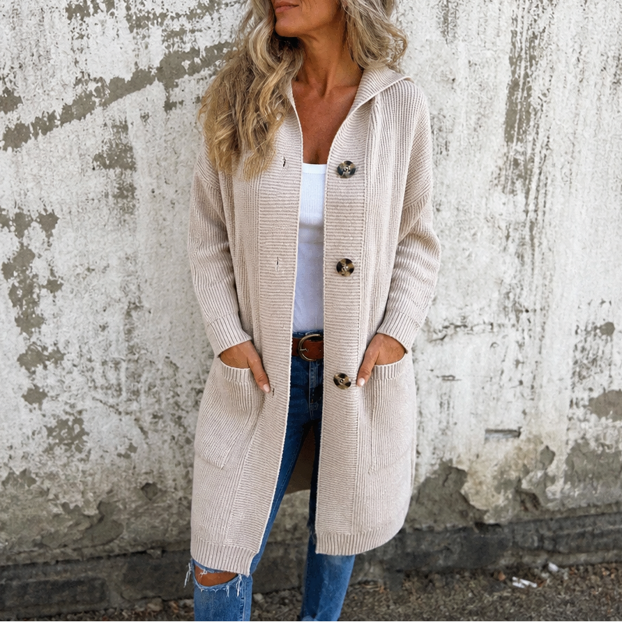 Coziva – Hooded Button-Front Knit Cardigan