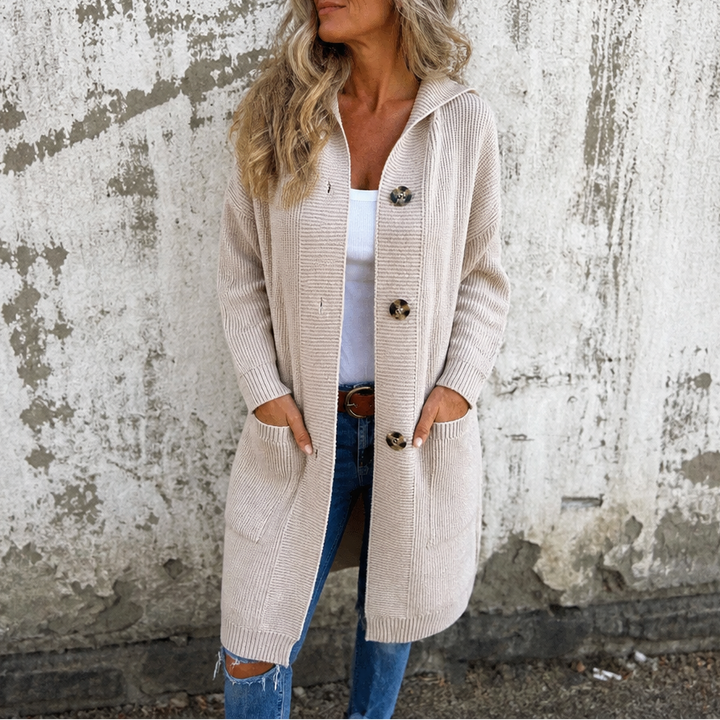 Coziva – Hooded Button-Front Knit Cardigan