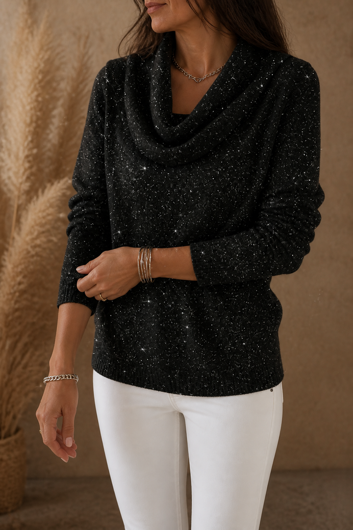 Sparkle – Shimmer Cowl-Neck Long Sleeve Top