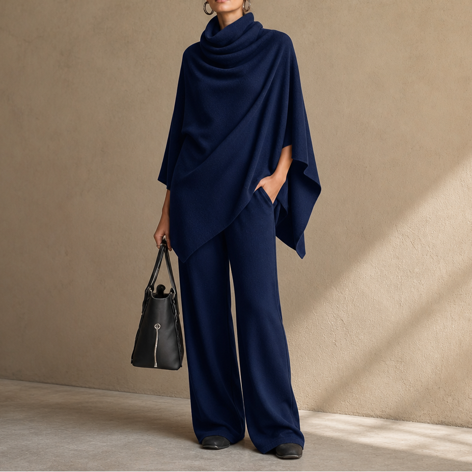 Draperie – Cowl-Neck Cape Top And Wide-Leg Trousers Set