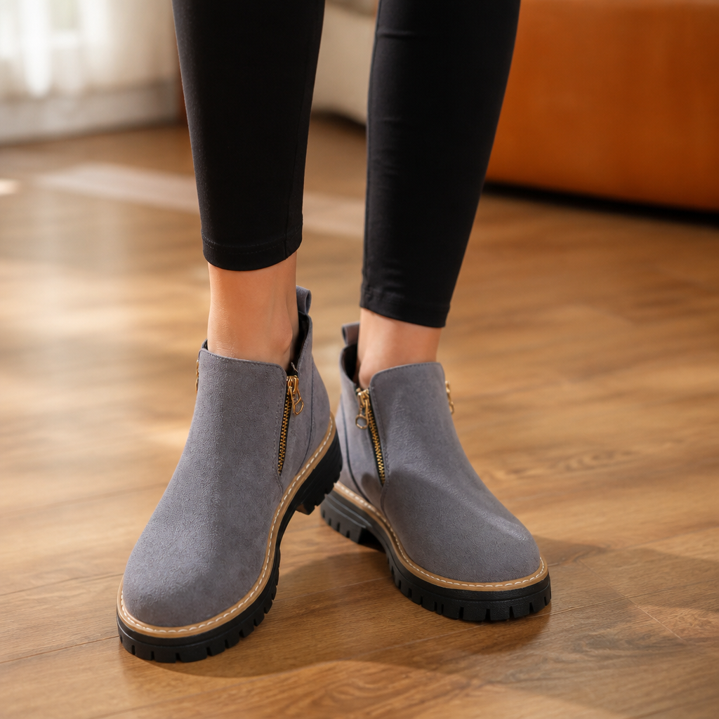Stridewell – Square-Heel Zip-Up Ankle Boots
