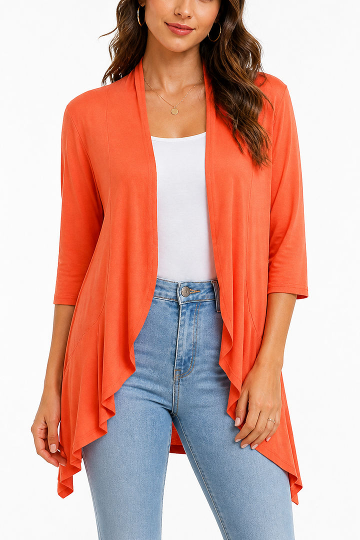 Wearbella – 3/4 Sleeve Open Front Waterfall Cardigan