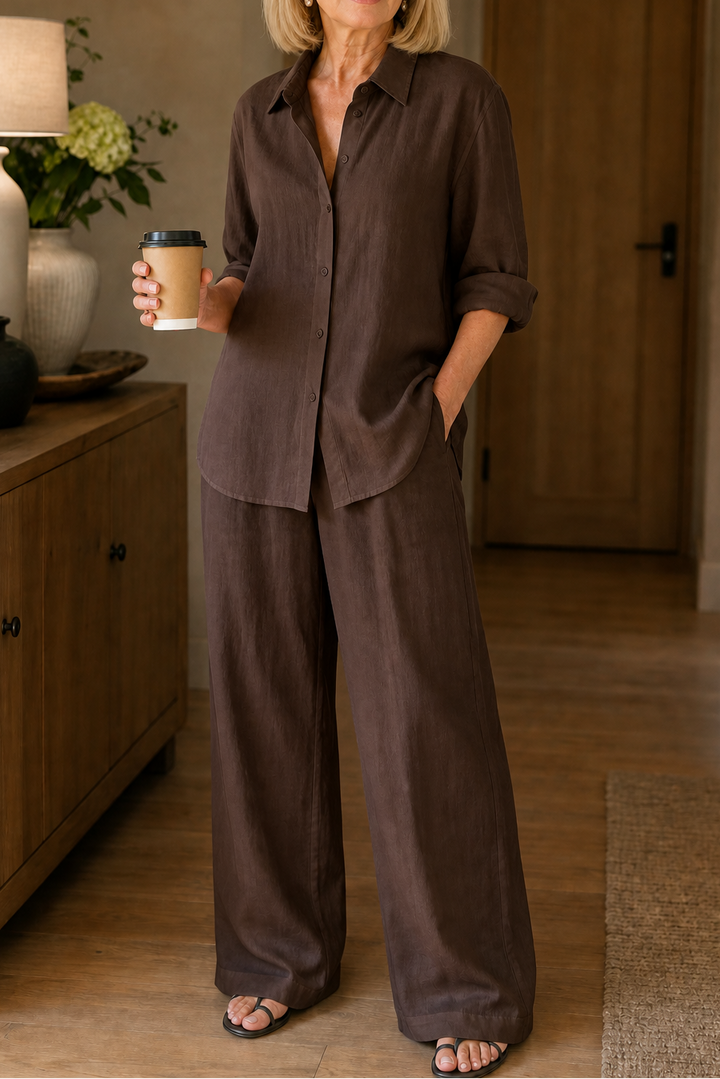 Linore – Matching Linen-Blend Shirt And Wide-Leg Pants Set