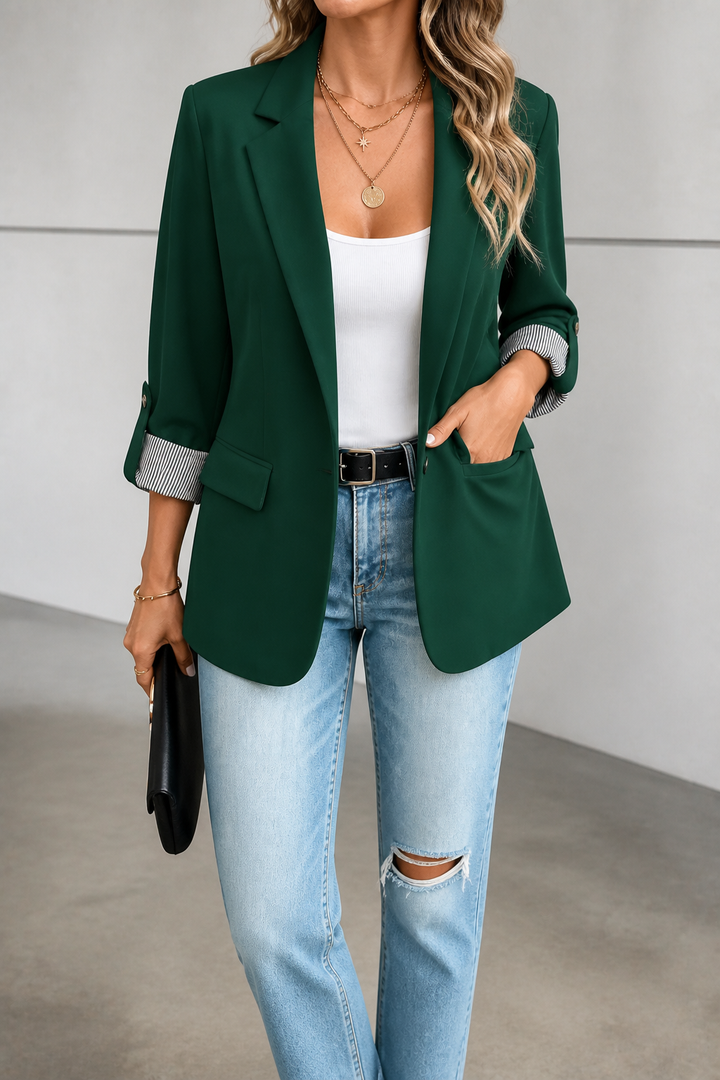 Cuffley – Striped-Cuff Roll-Sleeve Tailored Blazer