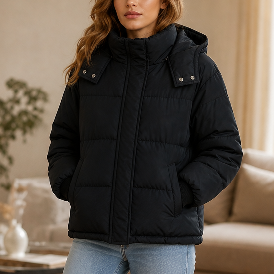 Veluna – Cropped Hooded Puffer Jacket