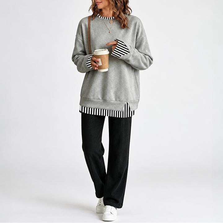 Layerella – Faux-Layer Ribbed Cuff Sweatshirt