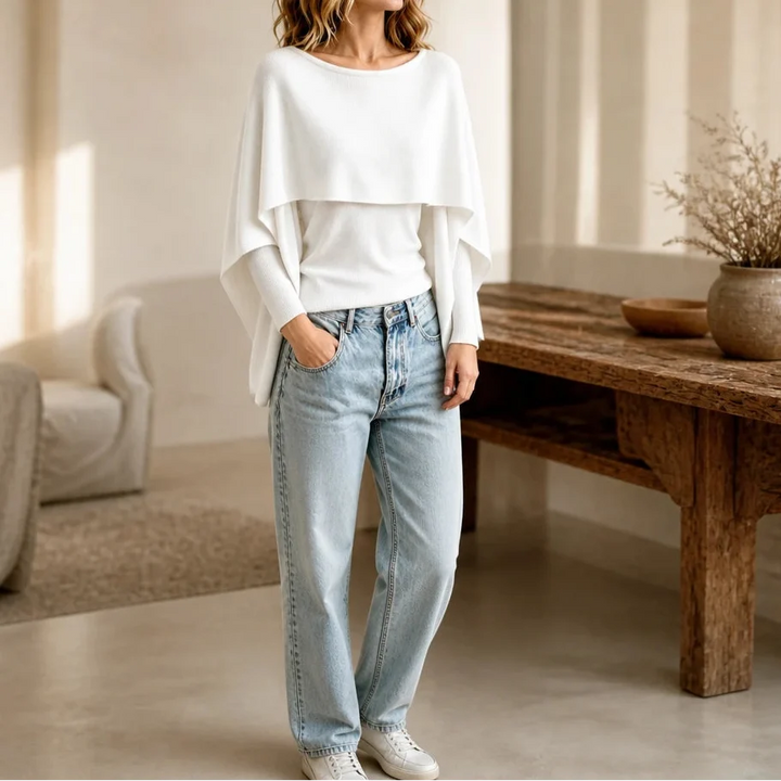 Druni Chic – Layered Cape-Shoulder Knit Top