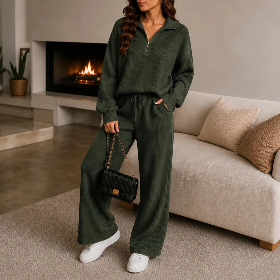 Ribelle – Ribbed Double-Knit Sweater And Wide-Leg Pants Set