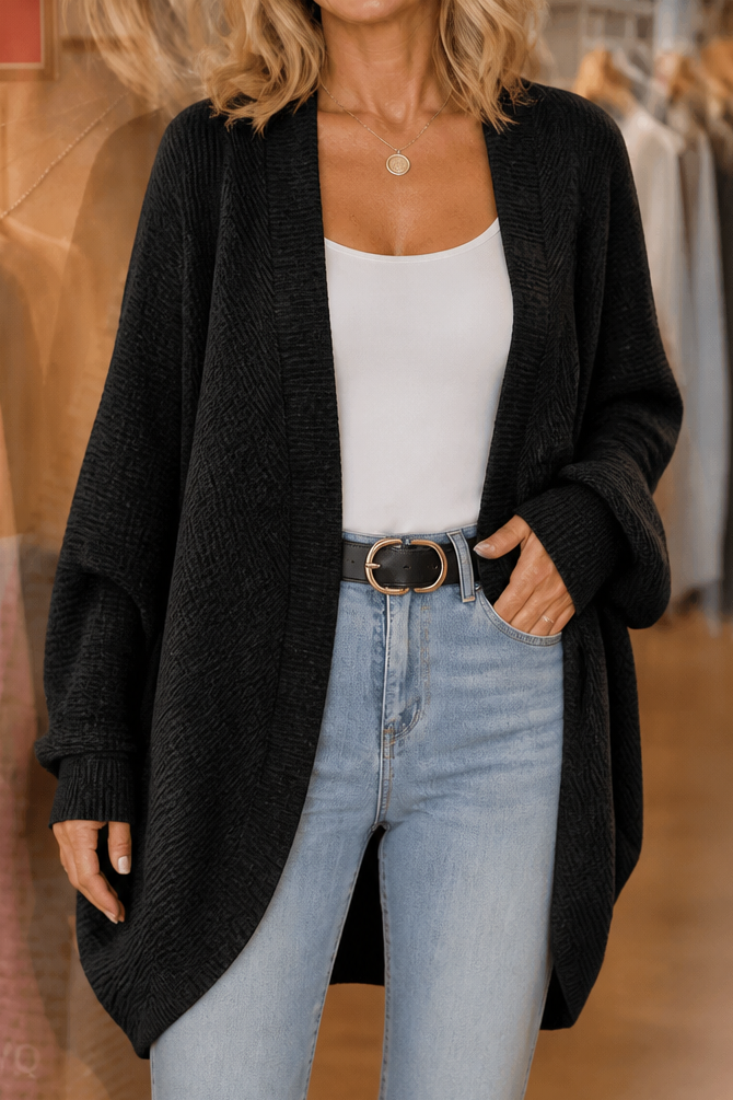 Wearbella – Batwing Sleeve Open-Front Knit Cardigan