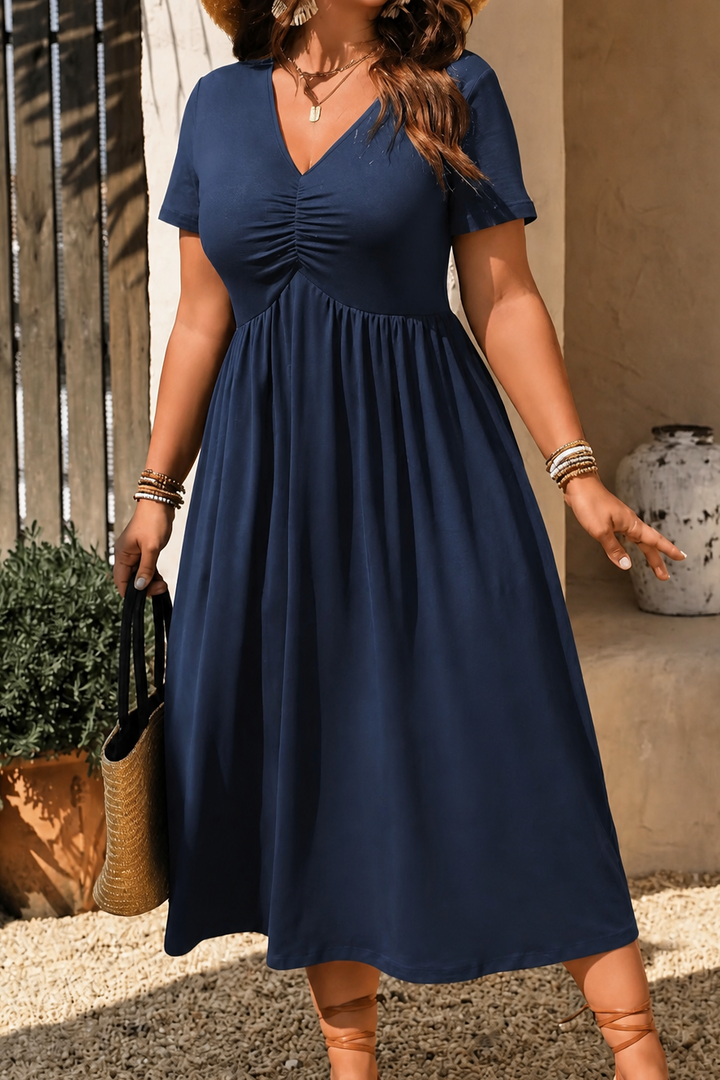 Wearbella – Ruched V-Neck Flared Midi Dress
