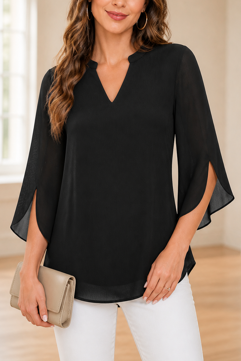 Petalwren – Layered Petal-Sleeve V-Neck Top