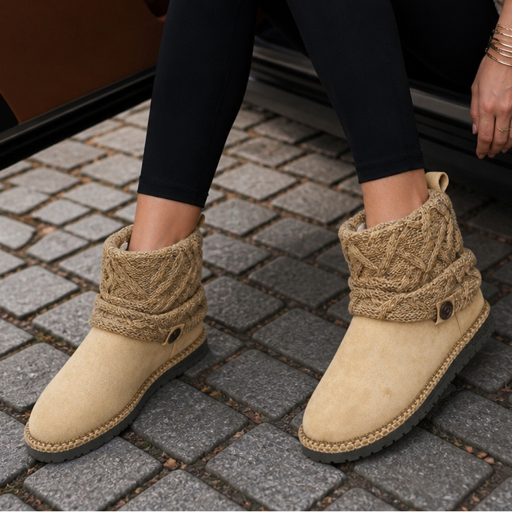 Coziva – Cable-Knit Cuffed Mid-Calf Suede Boots