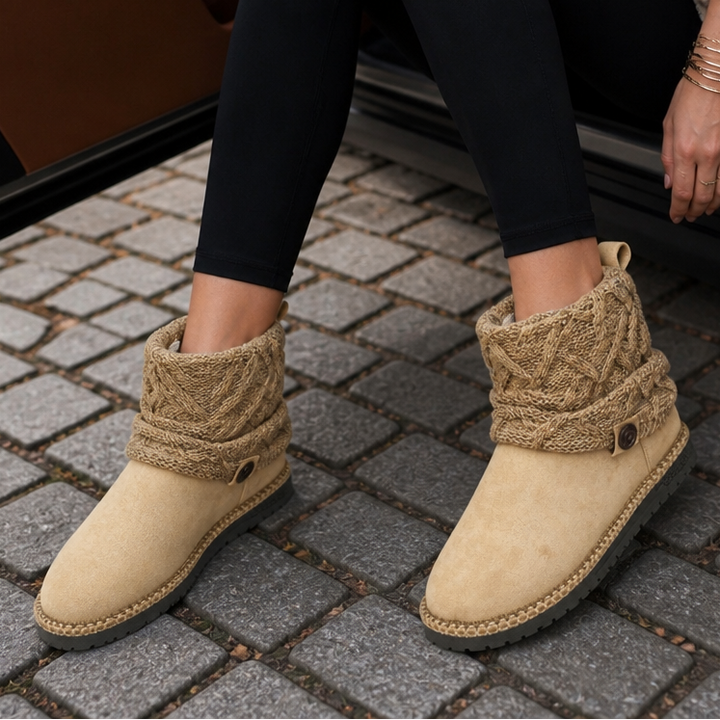 Coziva – Cable-Knit Cuffed Mid-Calf Suede Boots