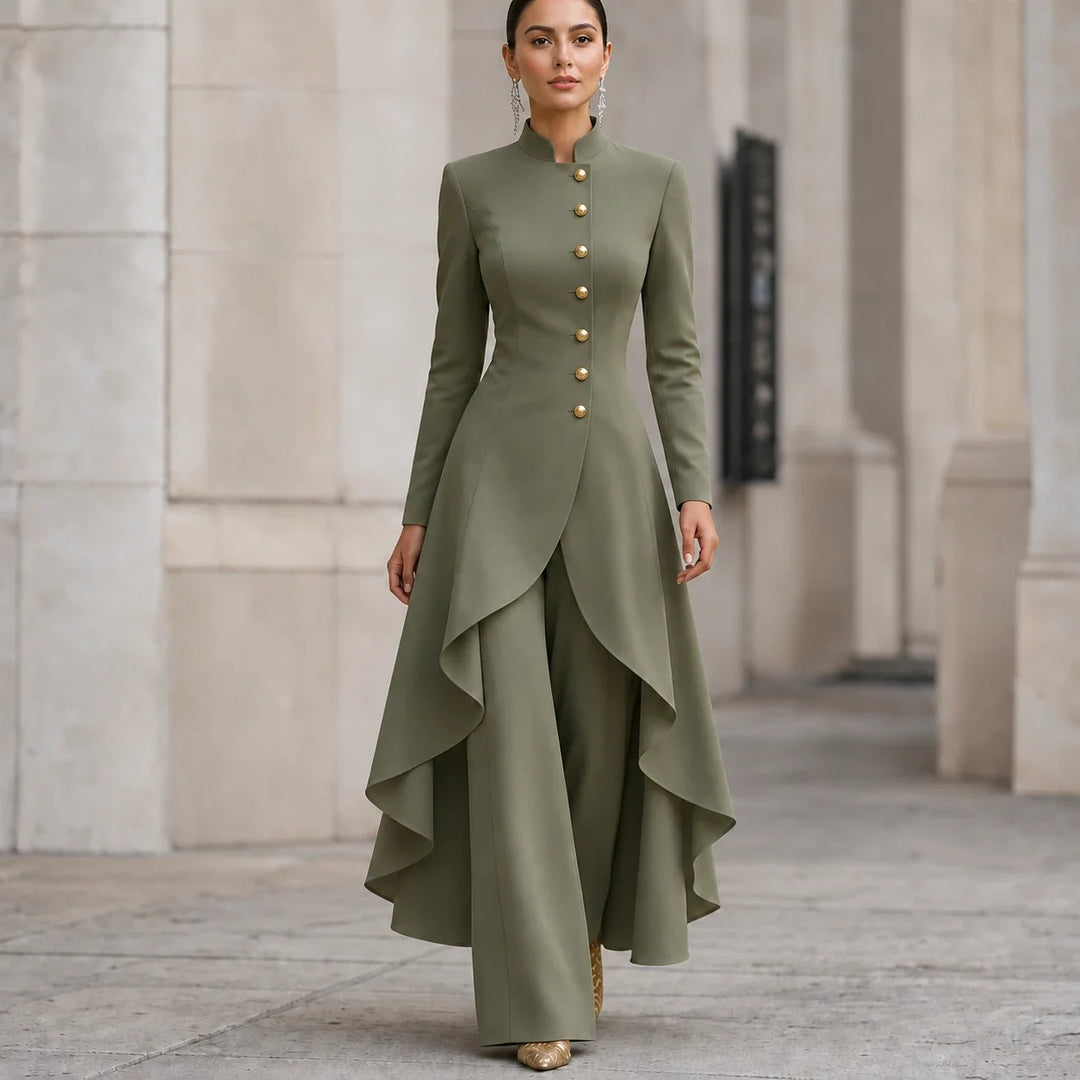 Vellora – Asymmetric Ruffled Tunic And Wide-Leg Pants Set