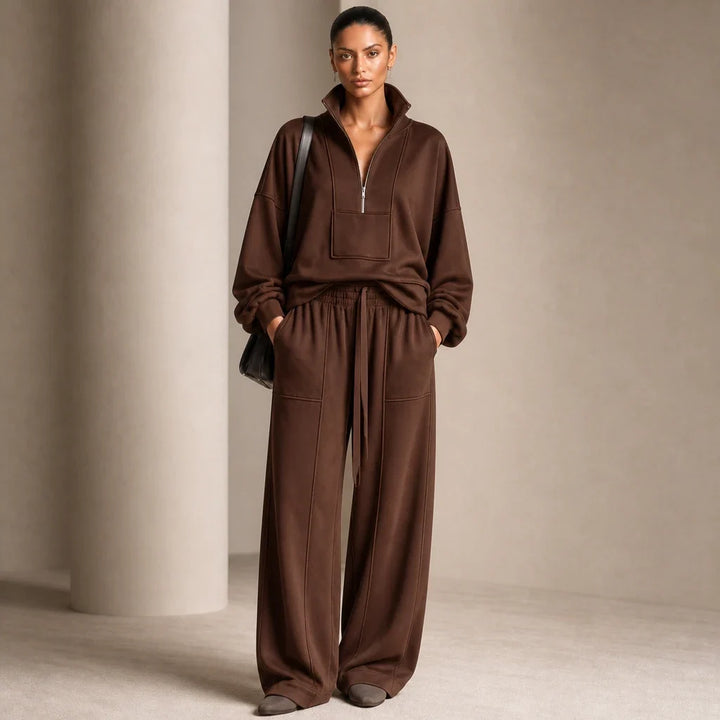 Veluna – Air-Layer Half-Zip Top And Wide-Leg Pants Set