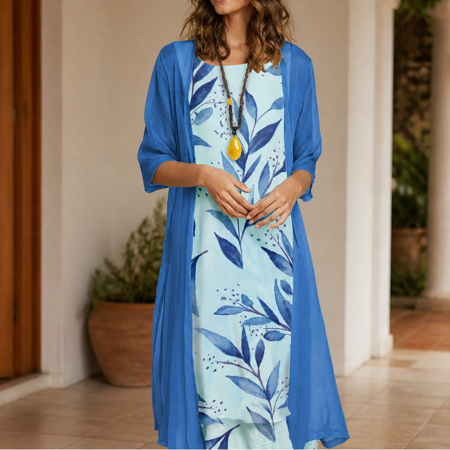 Onedress – Ombré Chiffon Duster And Floral Dress Set