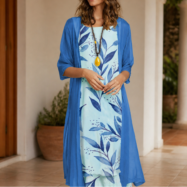 Onedress – Ombré Chiffon Duster And Floral Dress Set
