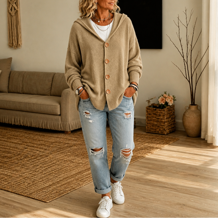 Wearbella – Hooded Waffle-Knit Button-Front Cardigan