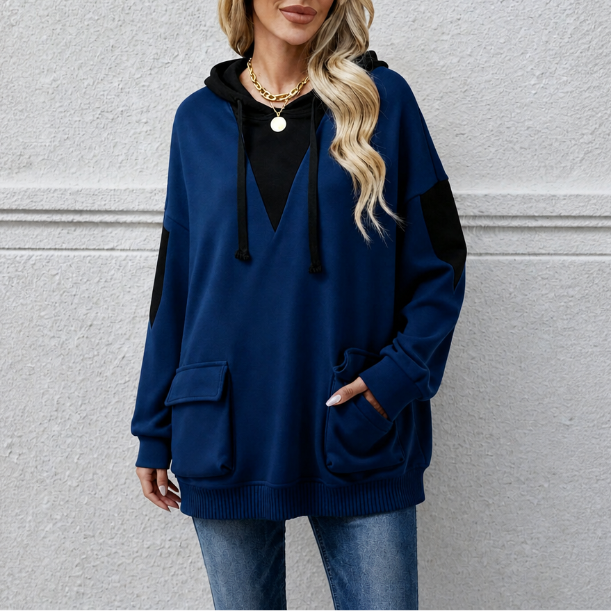 Vela – V-Neck Color-Block Oversized Hoodie