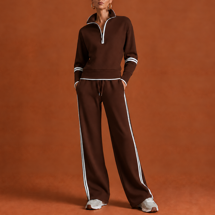 Wearbella – Striped Half-Zip Wide-Leg Lounge Set
