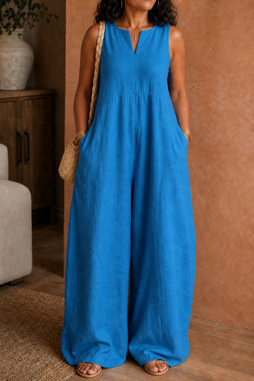 Wearby – Wide-Leg V-Neck Linen Look Jumpsuit