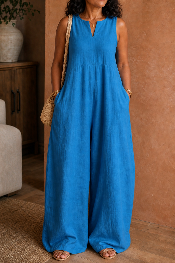 Wearby – Wide-Leg V-Neck Linen Look Jumpsuit