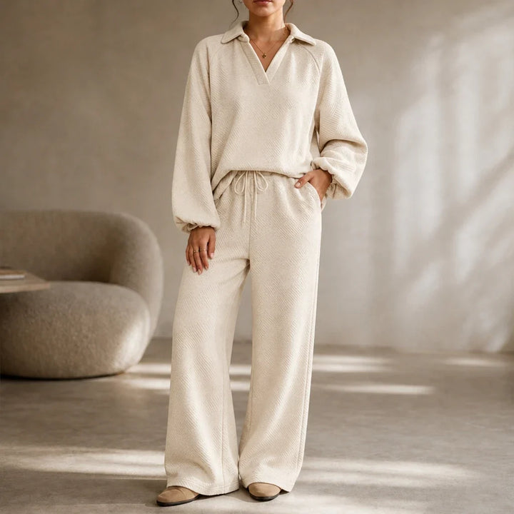 Polora – Knitted Polo Top And Wide-Leg Trouser Set