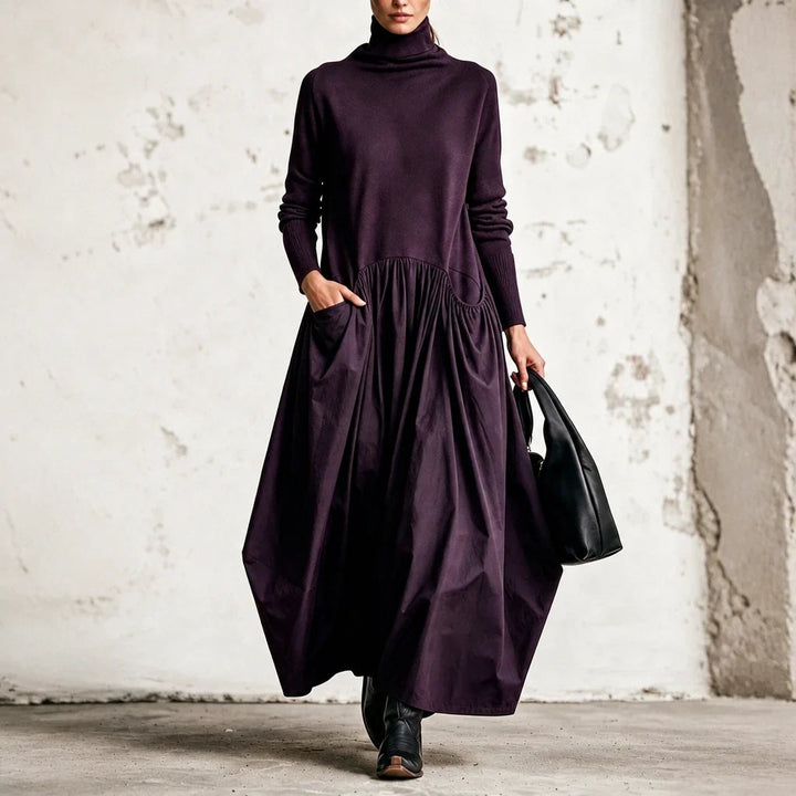 Clara – High Collar Gathered Skirt Maxi Dress