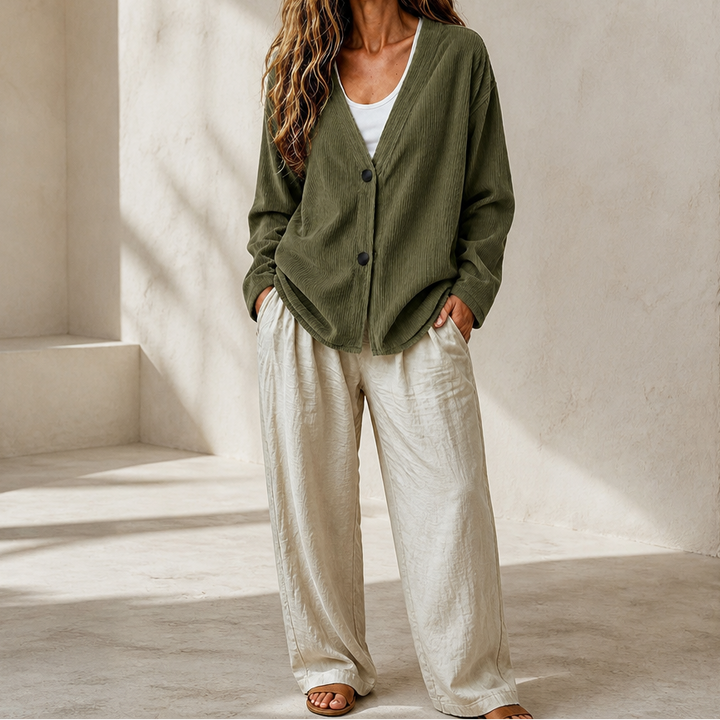 Corabelle – Rib Open-Front V-Neck Cardigan