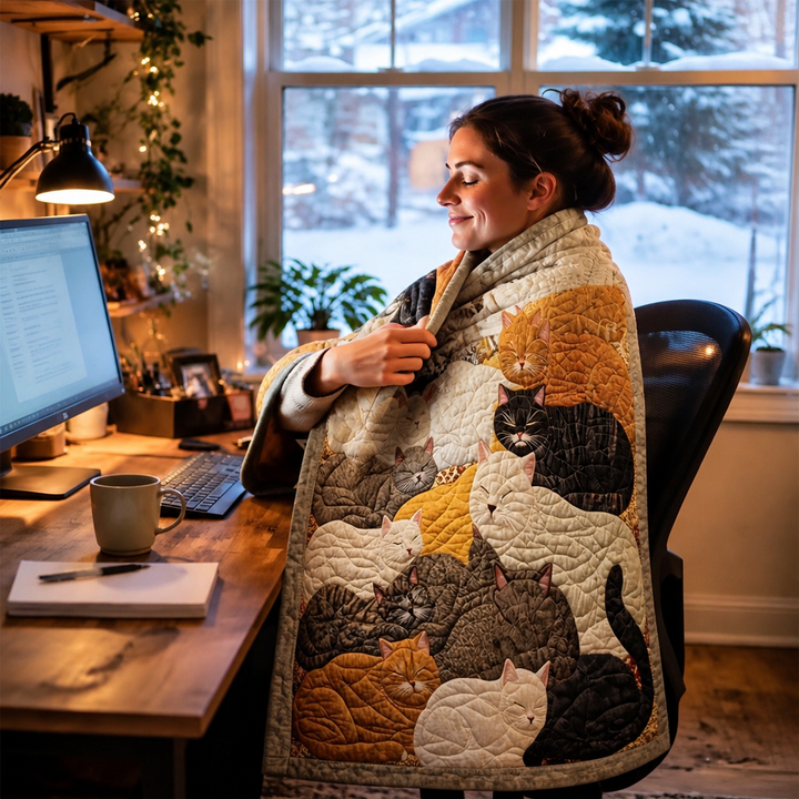 Purrfecto – Nine-Panel Sleeping Cats Reversible Flannel Throw