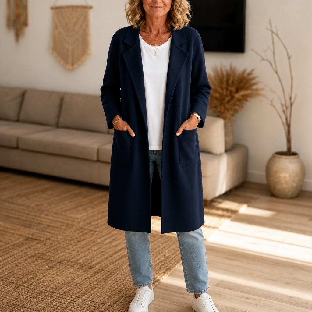 Draperie – Longline Open-Front Wool-Blend Look Coat