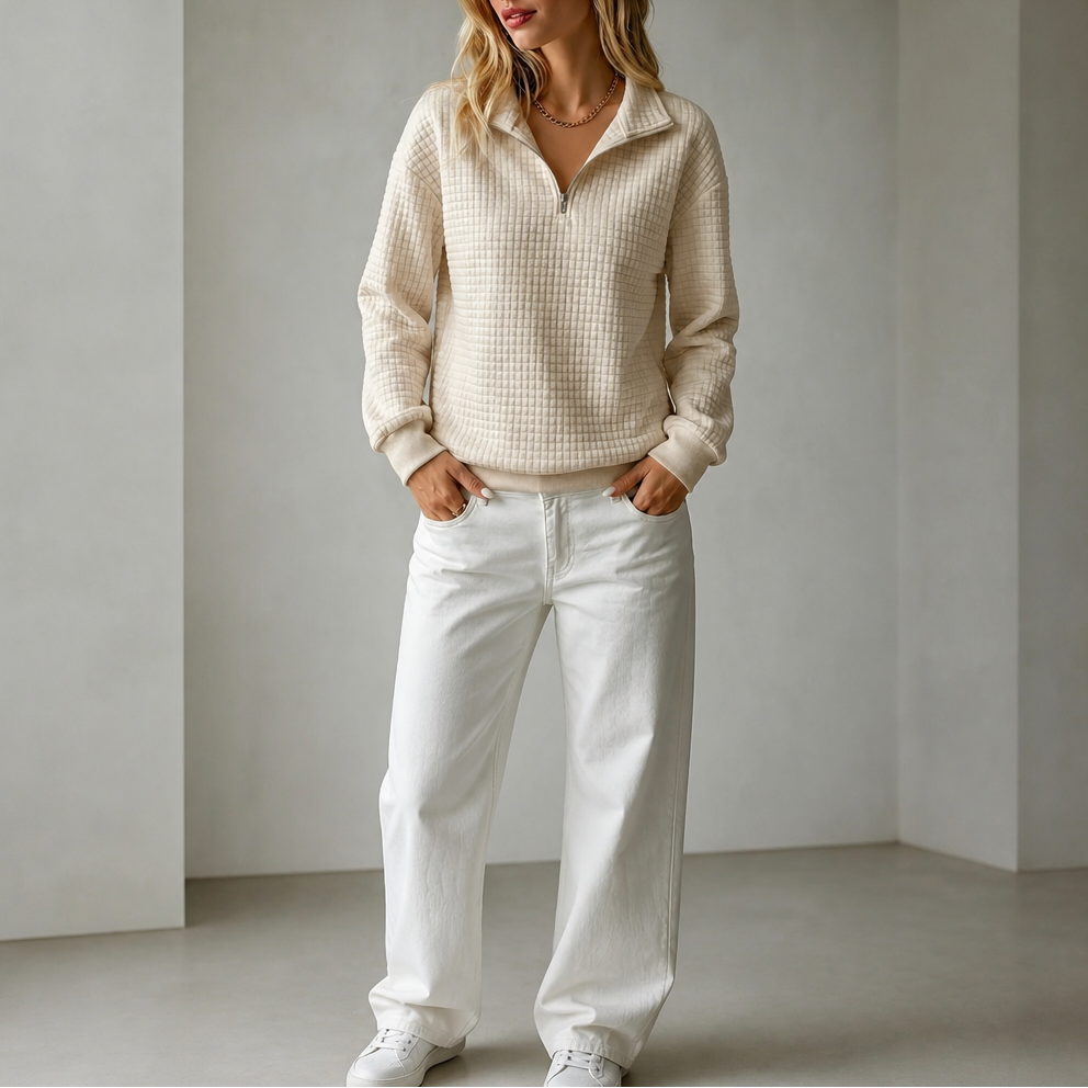 Wearbella – Quilted Structured-Collar Zip Sweater