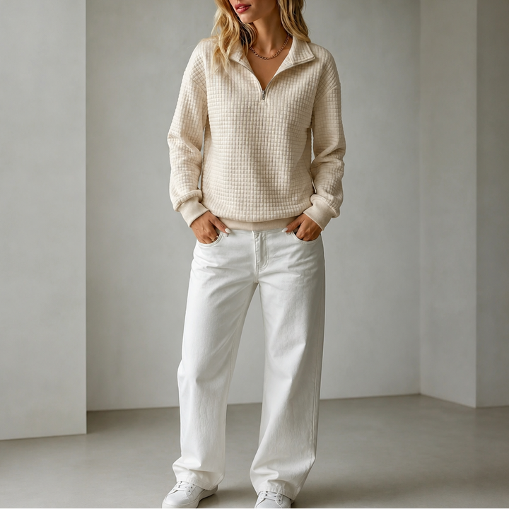 Wearbella – Quilted Structured-Collar Zip Sweater