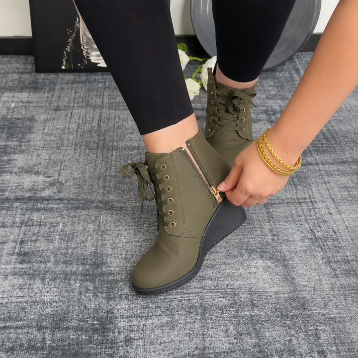 Wearluxe – Buckle-Strap Concealed Wedge Ankle Boots