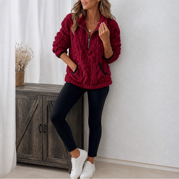 Plushly – Fuzzy Half-Zip Kangaroo Pocket Pullover