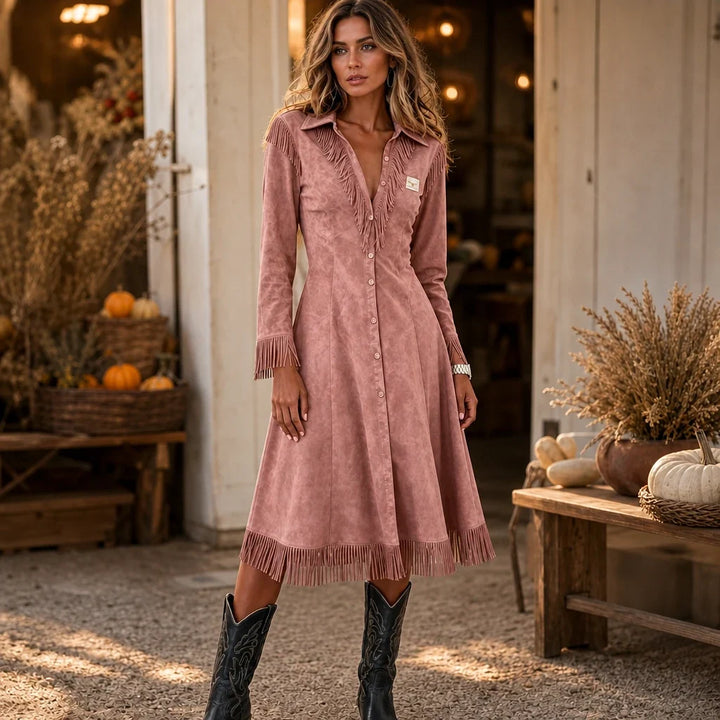 Westward Fringe – Long-Sleeve Western Fringe Dress